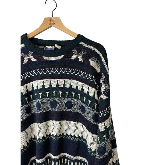 VINTAGE Todays News Sweater Unisex Adult Geometric Pattern Grandpa Fisherman XL - Picture 3 of 16